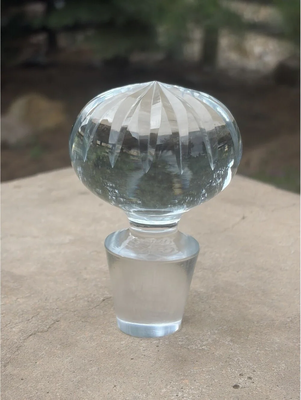 Vintage Cut Glass Crystal Faceted Round Bottle STOPPER Taper Bottom For Decanter